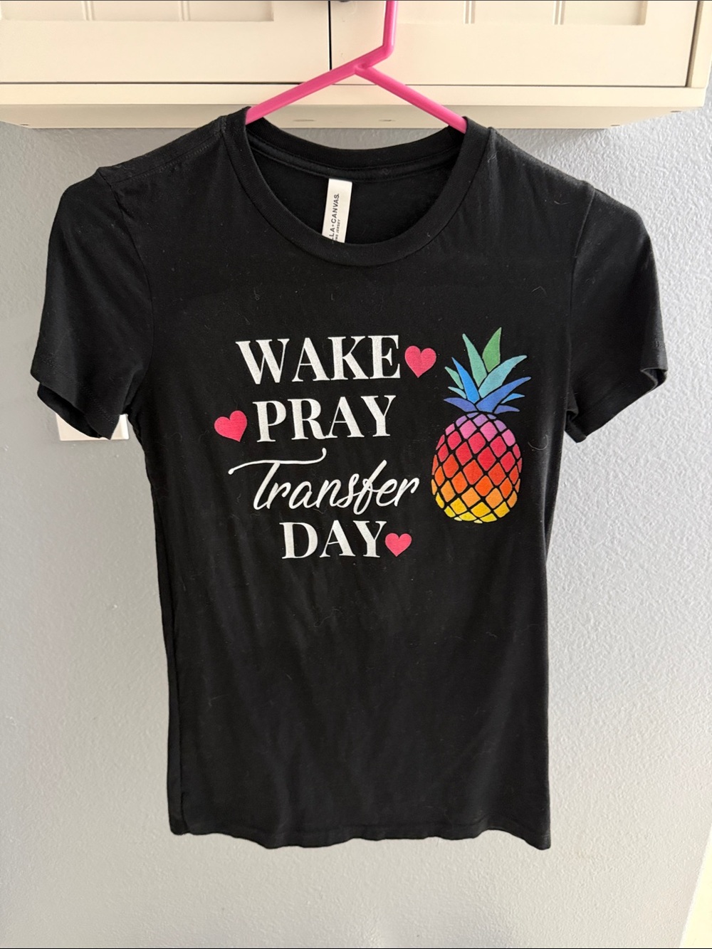 Bella Canvas Black Graphic Tee with White Text and Pink Hearts